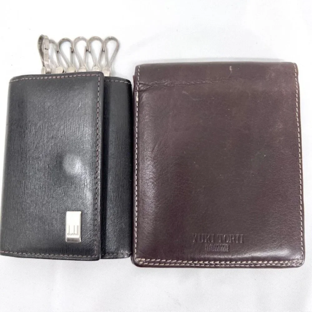 Set: DunHill Back leatherPouch Hold Key & Yuki Torri Wallet Bifold Brown (64)